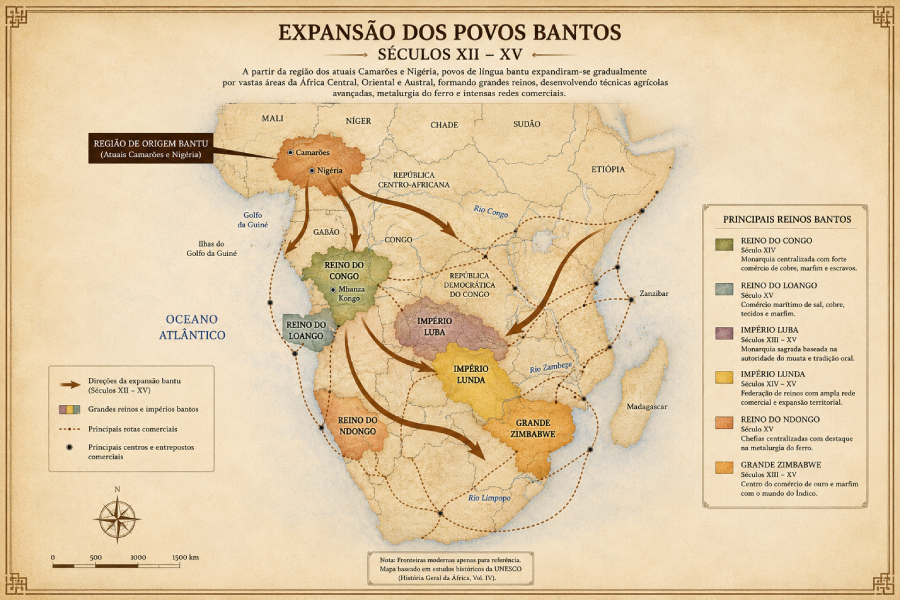 Mapas de localização e expansão dos povos bantos